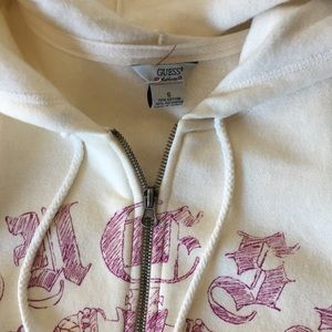 ✨ GUESS Cropped Hoodie TAN/Cream Size: Small. GUESS spell-out/Graphic